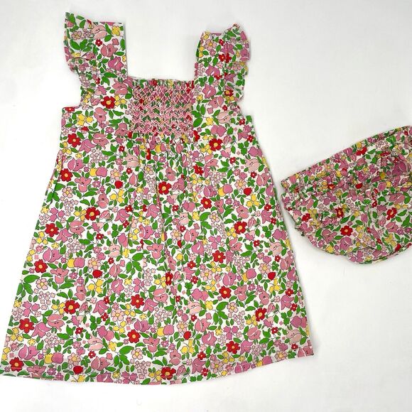 NWT Baby Boden Dress & Bloomers 12-18 Months Multi Smocked Floral Easter - Picture 1 of 6